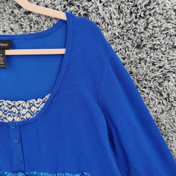 Lane Bryant Womens Cardigan Faux Layered Coquette 26/28 Blue Smocked Ribbon Tie - Picture 8 of 16